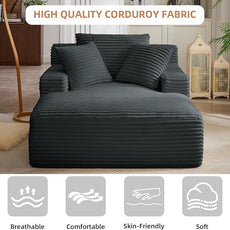 Oversized Chaise Lounge Chair Indoor Corduroy Sofa Bed with Throw Pillows Recliner Chair Comfy Large Deep Seat Sofa Couch for Living Room, Bedroom, Apartment (Dark Grey)