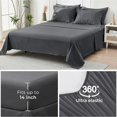 HYMOKEGE Oversized Queen Comforter Set Seersucker 7 Pieces, All Season Luxury Bed in a Bag for Bedroom, Bedding Set with Comforter, Sheets, Pillowcases & Shams, Dark Grey