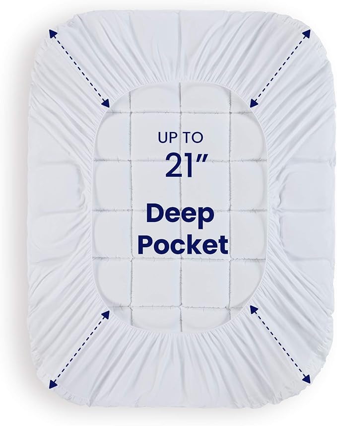 SLEEP ZONE Full Size Cotton Mattress Pad, Machine Washable Mattress Protector Cover, Soft Cotton Top Cooling Mattress Topper Fits 8-21 inch Deep Pocket, Full