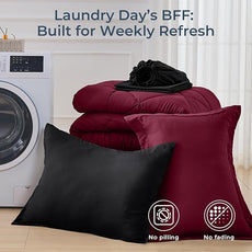 HEVUMYI Red & Black Twin-XL Comforter Set - 5-Piece All Season Bed in a Bag Twin-XL, Ultra Soft Bedding Set with Burgundy Comforter, Flat Sheet, Fitted Sheet, Pillowcases, Pillow Shams