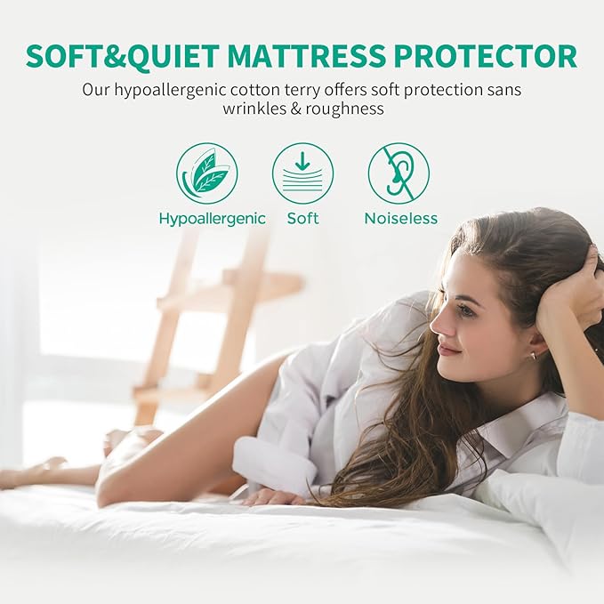 LAVANCE Waterproof Mattress Protector King Size, Premium Cotton Terry, Soft Noiseless Washable Bed Mattress Cover with 6"-21" Deep Pocket, 76"x80"