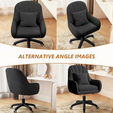 Cute Home Office Chair Velvet Upholstered Desk Chairs with Mid Back Swivel Adjustable Makeup Vanity Computer Chair with Wheels