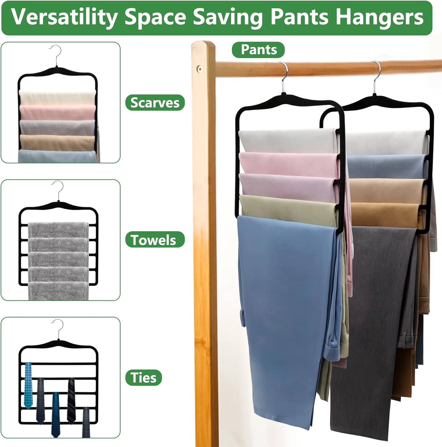 Closet Organizers and Storage,3 Pack Organization and Storage Pants-Hangers-Space-Saving,Velvet Hanger for Dorm Room for College Students Girls Boys Guys Hanging Jean Scarf Dormly