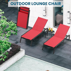 Foldable Pool Lounge Chairs, Aluminum Chaise Lounge Outdoor with 5 Positions Recliner - Free Assembly - Patio Lounge Chair for Poolside, Beach (Red)