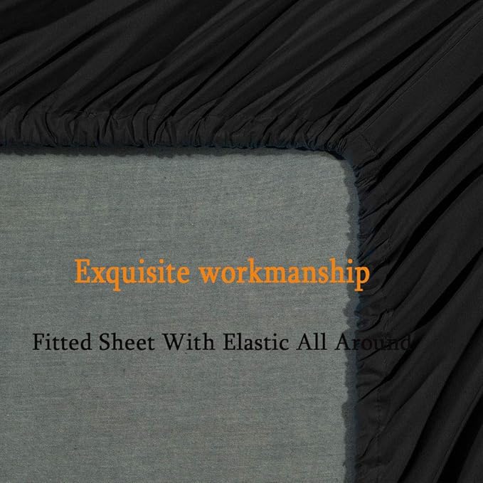 SONORO KATE Bed Sheet Set Super Soft Microfiber 1800 Thread Count Luxury Egyptian Sheets Fit 18-24 Inch Deep Pocket Mattress Wrinkle-6 Piece (Black, Full)