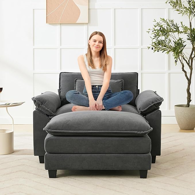 53" Modular Sectional Sofa, Comfy Cloud Couch Sectional Sofa with Ottoman, Velvet Sofa Sleeper Deep Seat Sofa with Throw Pillows for Living Room (Blue Gray)