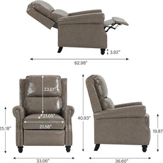 Faux Leather Recliner Chair, Modern Pushback Armchair with Adjustable Backrest & Footrest for Bedroom, Living Room-Grey, Set of 2