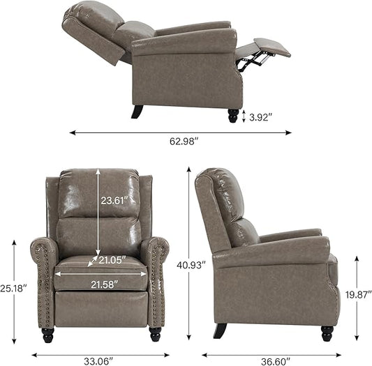 Faux Leather Recliner Chair, Modern Pushback Armchair with Adjustable Backrest & Footrest for Bedroom, Living Room (Grey,Set of 1)