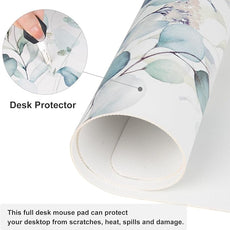 QIYI Large Mouse Pad, Cute Green Leaves Desk Mat for Desktop, Women Girls Office Décor Desk Accessories, PU Leather Waterproof Gaming Mousepad, Eucalyptus Leaf Desk Pad Computer Mat, 31.5