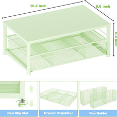 OPNICE Desk Organizers and Accessories, 2-Tier Computer Monitor Stand Riser with Drawer and 2 Pen Holders, Laptop Stand, Office Desk Accessories for Office Supplies, Green