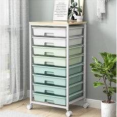 Rolling Storage Utility Cart Organizers with 8 Drawers and Wooden Tabletop for Living Room,Office,Classroom,Craft Room,Bedroom,Dorm,Green