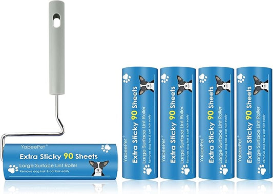 Extra Sticky Large Surface Lint Roller, 6.3'' Giant Lint Roller for Pet Hair, Lint Remover Roller for Cat Hair, Clothes, Furniture (1 Handle + 450 Sheets)