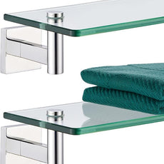 KOKOSIRI Bathroom Shelves Wall Mounted Floating Glass Shelf Polished Stainless Steel 12-Inch Hanging Rack for Storage/Room Decor 2 Pack B1105CH-L12-P2