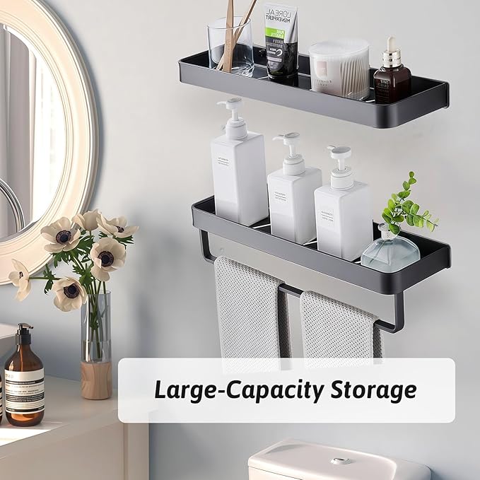 2 Pieces Bathroom Shower Floating Shelves Wall Mounted Shower Caddy Basket Shelf Storage Organizer Shelves for Bathroom, Kitchen, Living Room,15.75 Inch/ 40 cm