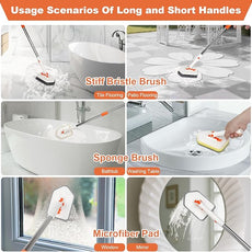 Long Handled Scrub Brush for Shower，3-in-1 Cleaning Brushes with 3 Different Function Cleaning Heads Brush for Shower Cleaning Bathroom Kitchen Walls Tub Tile