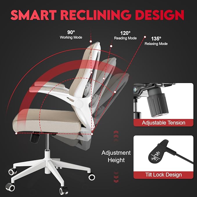 Ergonomic Office Chair - 400LB Comfy Desk Chairs with Lumbar Back Support, Mesh Computer Chairs with Wheels and Arms for Home Office, Study (669khaki-Without Headrest)