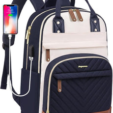 Laptop Backpack for Women Work Bookbag: 17.3 Inch College Backpacks with USB Charger School Book Bag Waterproof Travel Computer Back Pack Anti-Theft Casual Bookbags for Girls Teacher Nurse Navy Blue