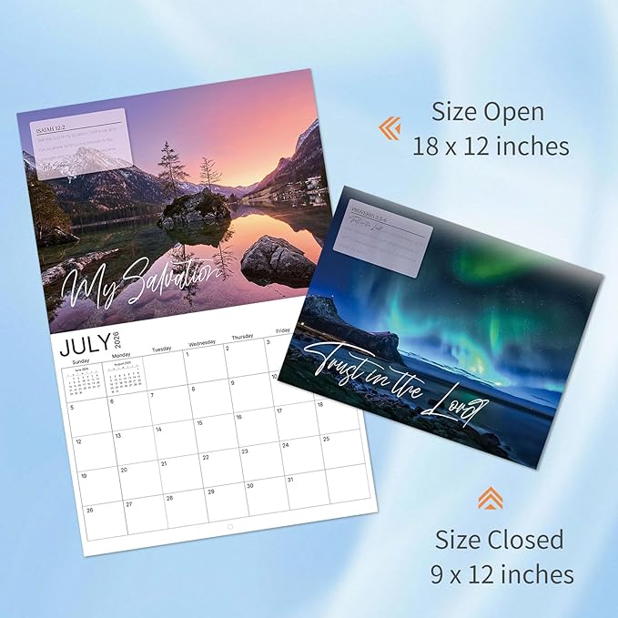 Faith Over Fear Bible Verse Wall Calendar 2026-12-Month with Bible Verse & Nature Scenes (Jan 2026 -Dec 2026), 9"x12" Closed, KJV Scripture, Thick Paper Christian Monthly Calendar for Home Office