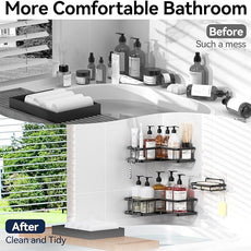 YASONIC Shower Caddy Corner, 3-Pack Adhesive Rustproof Stainless Steel Shower Shelves with Soap Holder, No Drilling Shower Organizer Corner for Dorm, Renters Bathroom, Black