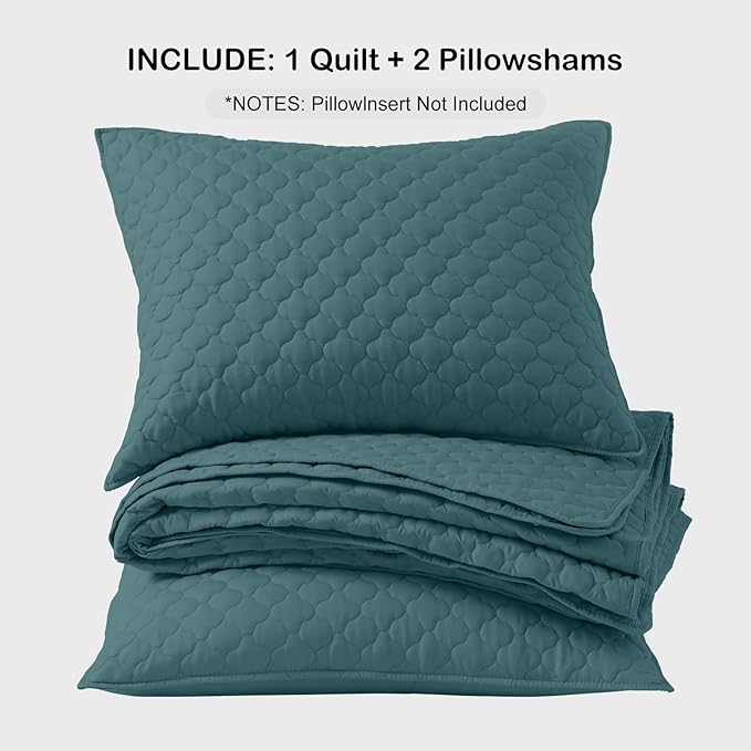 HORIMOTE HOME Quilt King Size Teal Blue, Lightweight Quilt for Summer, Ultra-Soft Microfiber Modern Style Quilted Clouds Pattern Bedspread Quit Set 3 Pieces(1 Quilt and 2 Pillow Shams)