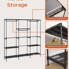 Clothes Rack, Portable Closet, 81.1 Inch Large Capacity Wardrobe Closet, Clothes Storage Organizer with Shelves and 3 Hanging Rods, Easy to Assembly, Black PCT033B01