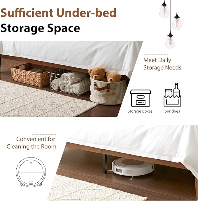 Sweetcrispy Solid Wood Bed Frame, Full Size Bed Base with Wood Slat Support, Sturdy, Stylish & Noise-Free Design, No Box Spring Needed, Easy Assembly, Dark Brown