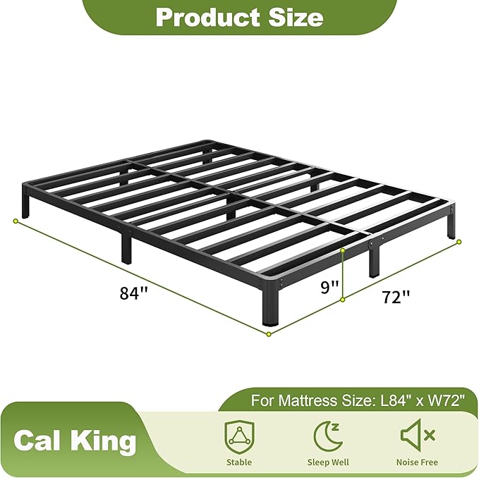9 Inch California King Bed Frames with Rounded Corner Legs, Heavy Duty Cal King Metal Platform Bed Frame No Box Spring Needed, Easy Assembly, Noise Free, Black