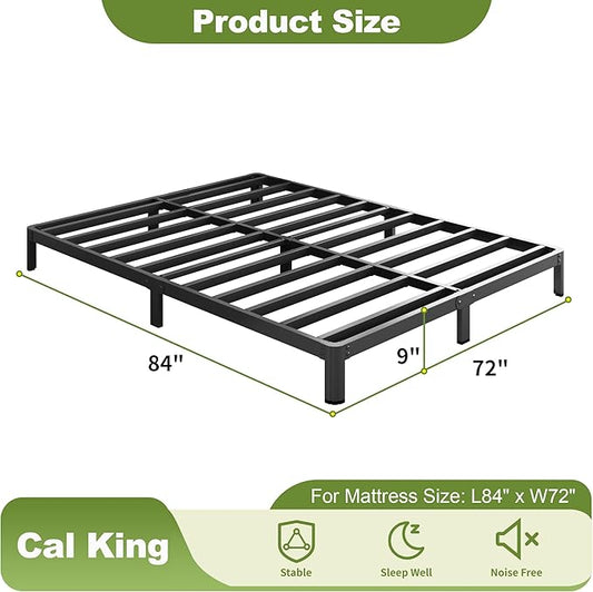 9 Inch California King Bed Frames with Rounded Corner Legs, Heavy Duty Cal King Metal Platform Bed Frame No Box Spring Needed, Easy Assembly, Noise Free, Black