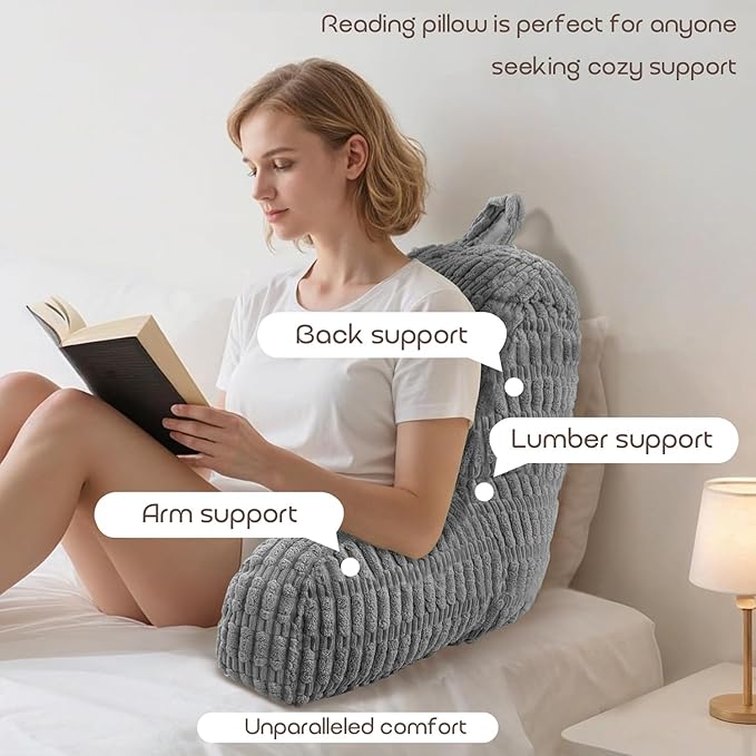 Reading Pillows for Sitting in Bed Adult, Back Rest Pillow for Sitting Up in Bed and Couch, Back Support Chair Pillow Support for Adult Backrest Pillows for Reading (Dark Grey)
