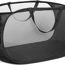 Durable Collapsible Laundry Baskets, Mesh Pop Up Laundry Hamper with Side Pocket, Foldable Clothes Storage Hamper with Reinforced Carry Handles for Laundry, Bathroom, Kids Room, Dorm or Travel Black