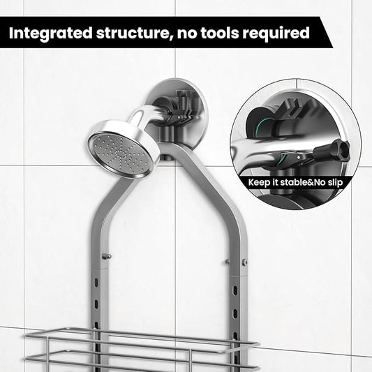 Shower Caddy Hanging (Silver), Adjustable Anti-Swing-Over The Shower Head Caddy, 4 Tier Height Bathroom Storage Organizer Bathroom Shelves Basket Rack Shower Caddies (4Tier)