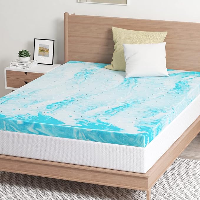 EGO Topper 4 Inch Queen Memory Foam Mattress Topper, Gel Foam Mattress Topper for Pressure Relief, Ventilated Design Bed Topper in a Box, CertiPUR-US Certified, 60"×80", Medium