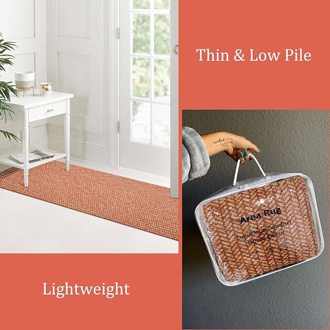 Lahome Boho Kitchen Rug, 3x5 Fall Rugs for Bedroom Lightweight Bathroom Area Rug Woven Indoor Door Mats for Entryway with Tassels, Farmhouse Throw Rug Non Shedding Floor Carpet for Office Dorm
