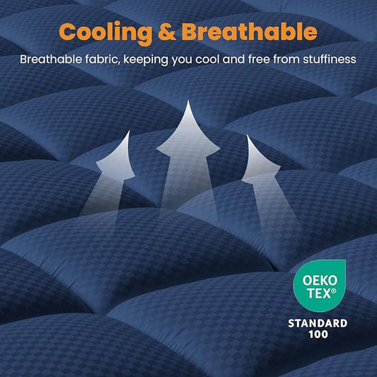 MATBEBY Twin Size Mattress Pad - Cooling Breathable Mattress Topper, Quilted Fitted Mattress Protector, Pillow Top Mattress Cover with 8-21" Deep Pocket, Machine Washable, Navy Blue, 39x75 Inches