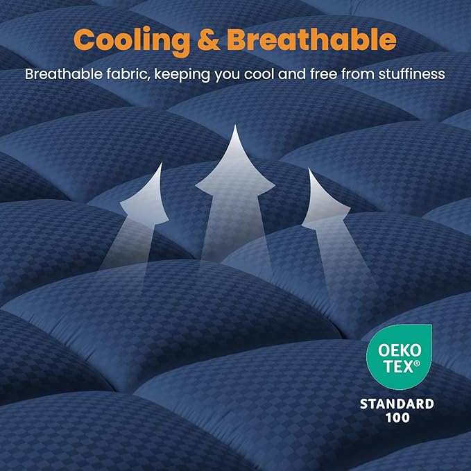 MATBEBY Queen Size Mattress Pad - Cooling Breathable Mattress Topper, Quilted Fitted Mattress Protector, Pillow Top Mattress Cover with 8-21" Deep Pocket, Machine Washable, Navy Blue, 60x80 Inches
