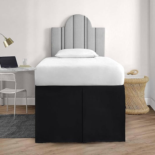 600TC -Dorm Bed Skirt - Split Corner Tailored Dorm Sized Bed Skirt - Dorm Room Essentials - Dorm Bed Skirt 100% Egyptian Cotton - Dorm Décor Bed Skirt Twin XL - 28" Drop (Black, Solid)