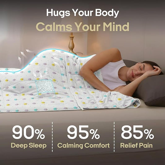 ZonLi Weighted Blanket for Adults (100% Cotton, 60"x80", 17lbs, Queen Size Small Tree Print) High Breathability Heavy Blanket, Soft Material with Premium Glass Beads, All-Season, Easy Care