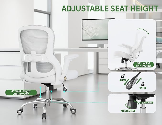 White Office Chair for Big and Tall People - 400lbs Wide Seat Computer Desk Chair Gaming Ergonomic High Back Cushion Lumbar Support with Comfy Mesh Swivel Rolling Home, Task Chair