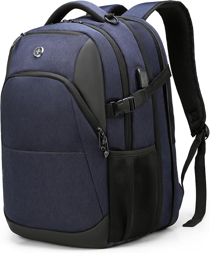 Swissdigital Design Travel Laptop Backpack for Men and Women, 35L Expandable Large Business Backpack with USB Charging Port for Fits 17 Inch Notebook, Blue | SD1671-12