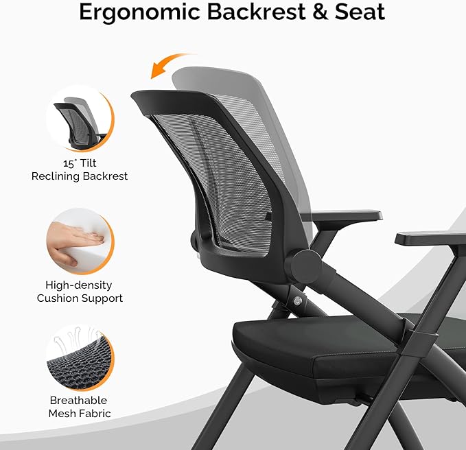 VINGLI 1 Pack Stackable Conference Room Chairs with Wheels, Folding Office Chair with Rebound Back, Padded Seat for Training Room, Guest, Reception, Event, Capacity 350lbs, Black