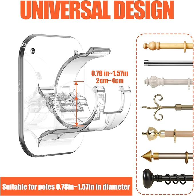 Adhesive Curtain Rods No Drilling Holder,No Drill Curtain Rod Brackets,Renter Friendly Curtain Hooks for Hanging Drapes,Over Blinds for Dorm Apartment Kitchen Bedroom Home