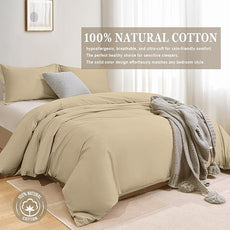 100-Percent Cotton Duvet Cover Set, Hidden Zipper Closure, Ultra Soft, Easy Care and Durable, Simple Bedding Style, Twin, Khaki (Comforter Not Included)