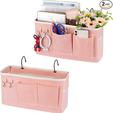Bedside Storage Caddy/Bedside Hanging Storage Bag for Headboards Bunk Beds Dorm Rooms Book Phone Magazine Holder (2PC Light Pink)