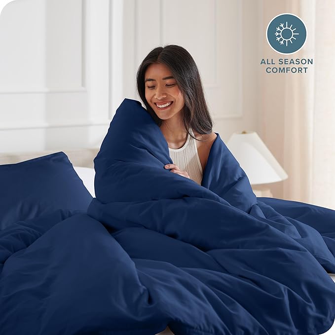 Bare Home Bedding Duvet Cover Queen Size - Premium 1800 Super Soft Duvet Covers Collection - Lightweight, Cooling Duvet Cover - Soft Breathable Bedding (Queen, Dark Blue)