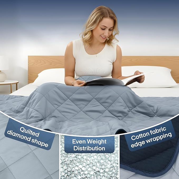 ZonLi Weighted Blanket for Adults (48"x72", 20lbs), Heavy Throw Blanket, Breathable Cooling Weighted Blanket, Soft Thick Blankey for All Season, Premium Glass Beads, Washable,Navy Blue Contrast Color