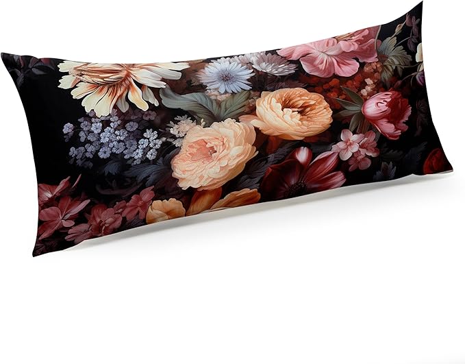 Microfiber Body Pillow Cover with Hidden Zipper,Comfortable Fabric,Floral Print Pattern Body Pillow Case,Lightweight and Breathable,The Size is 20 "X 54" (Flower-03)