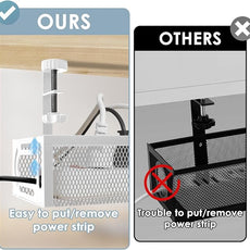 Cable Management, 25'' Cable Management Under Desk No Drill, Metal Cord Organizer with Clamp for Standing Desk, Cable Organizer for Home Office, White