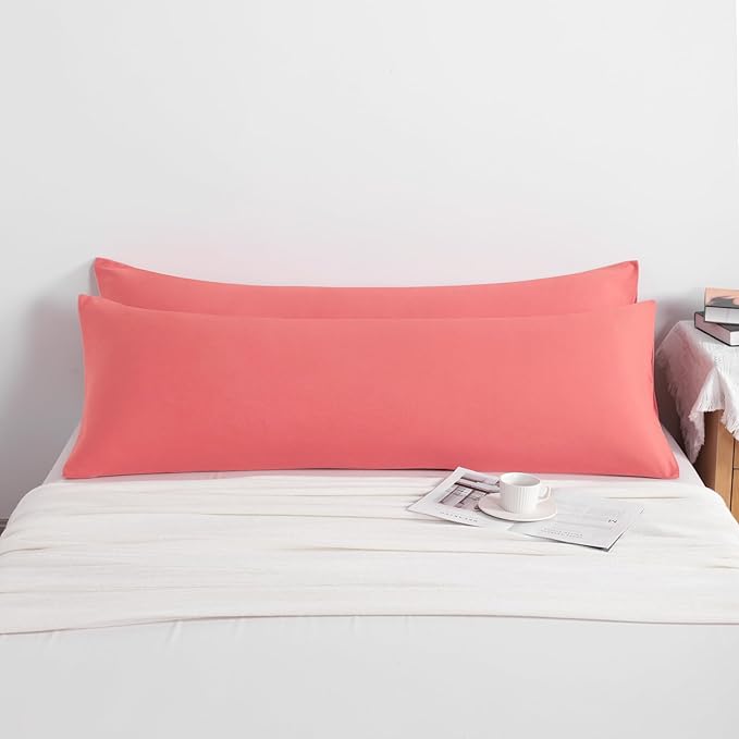 NTBAY 2 Pack Body Pillowcases, Coral Pink, Microfiber, 20x54 Inches, Soft, Wrinkle, Fade Resistant, Envelope Closure
