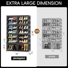 JEKO&JEKO 7 Tiers Foldable Boot Storage Shoe Rack Cabinet for Closet Entryway, Large Collapsible Shoe Organizer with Magnetic Doors (Black)