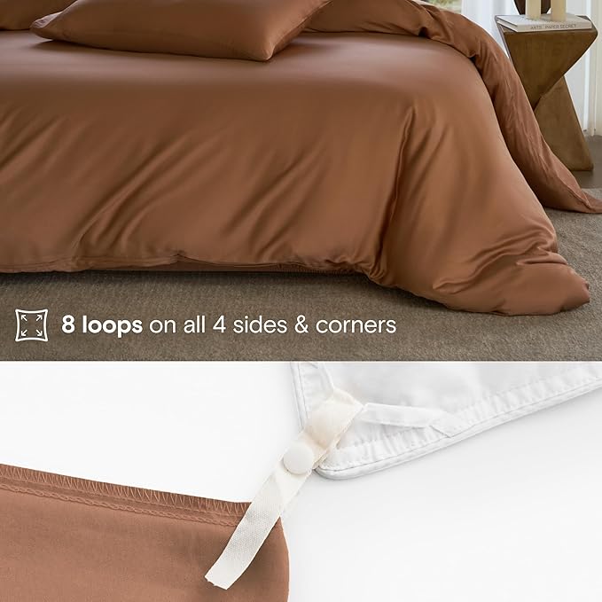 DOZ Duvet Cover Set, 100% Viscose derived from Bamboo, Organically Grown, Buttery Soft, Cooling Duvet Covers, High GSM, 1 Duvet Cover and 1 Pillowcase, 70"x90" (Clay, Twin/Twin XL)